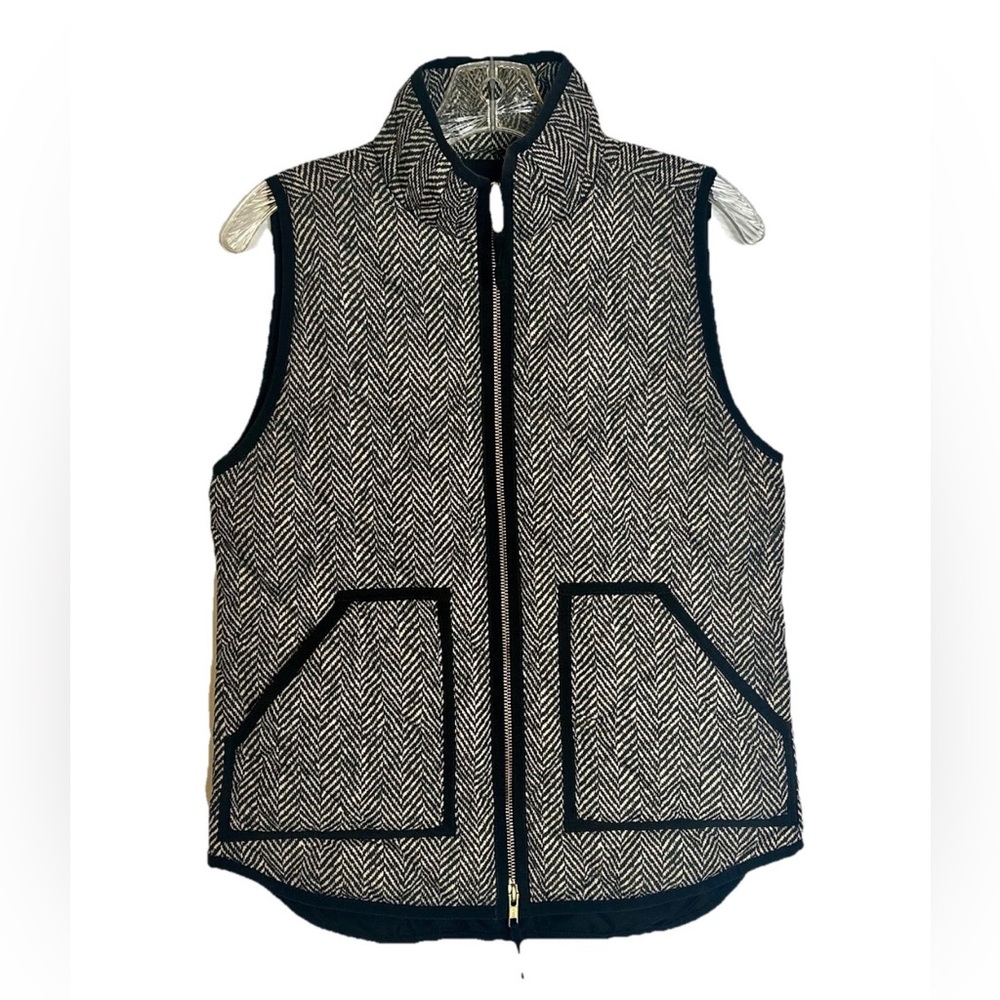 J. Crew‎ Womens Excursion Quilted Puffer Vest Size XS Herringbone Black Cream